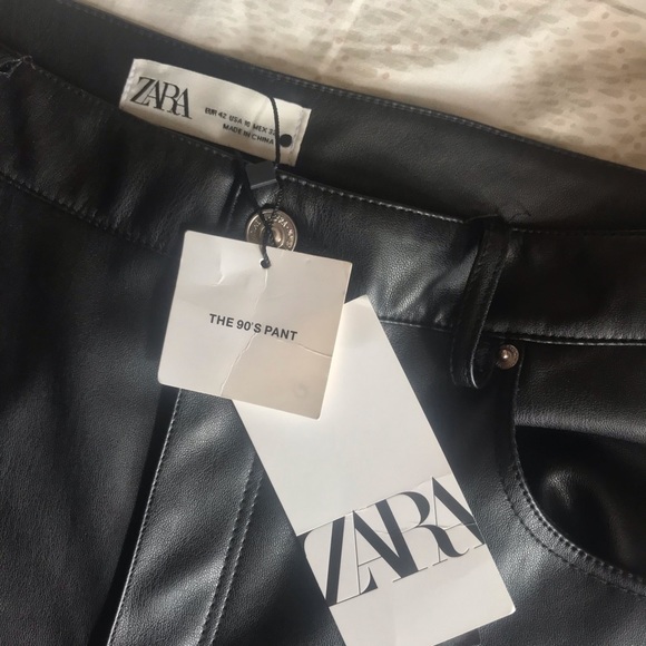 Zara Black Faux Leather The 90s Pants Size 10 - Picture 5 of 5